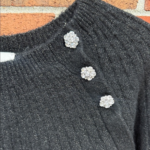 LOFT Black Metallic Sweater Dress with Rhinestone Button Detail - Picture 2 of 6